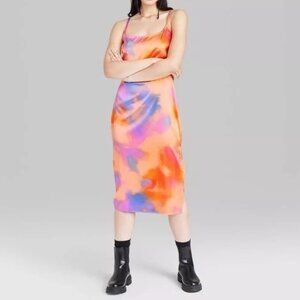 Wild Fable satin slip dress in orange tie-dye